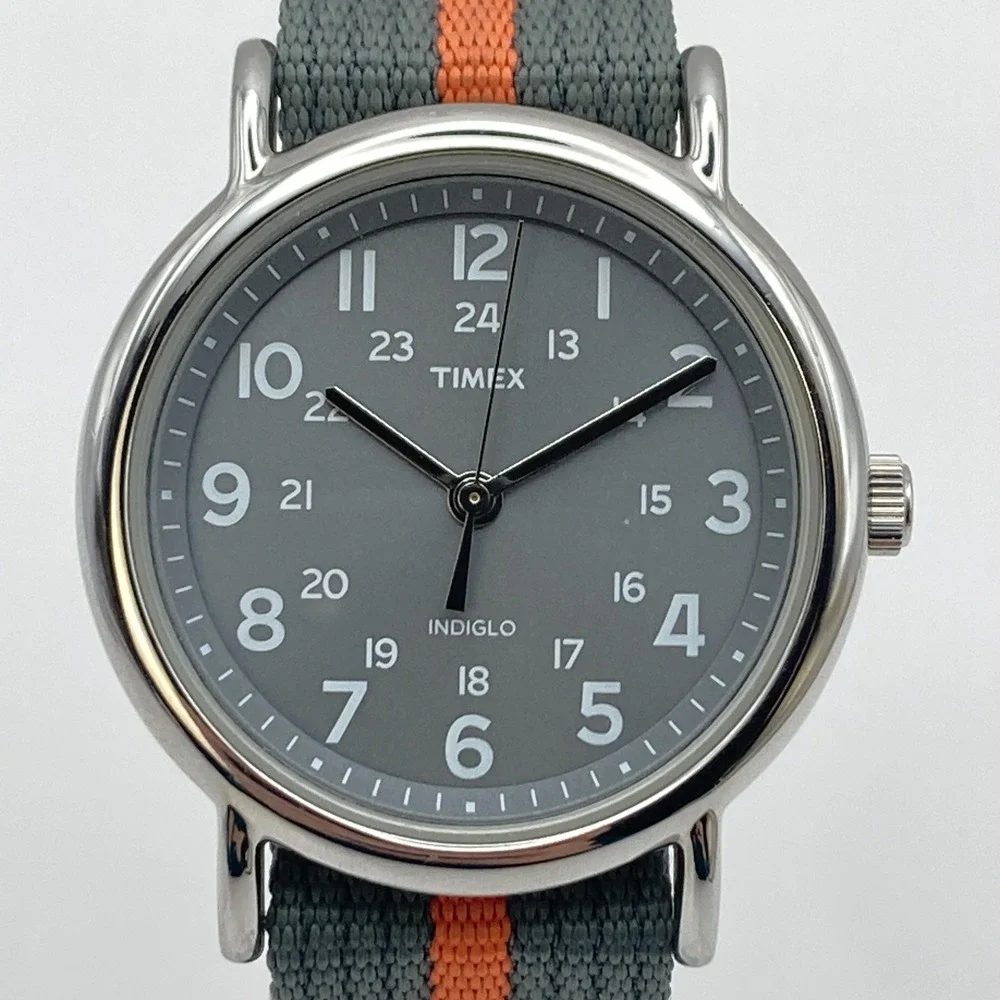Timex Weekender Men's Watch 38mm Silver Tone Indiglo Gray Orange New Battery